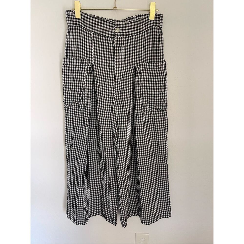 Free People Black and White Checkered Wide Leg Pants